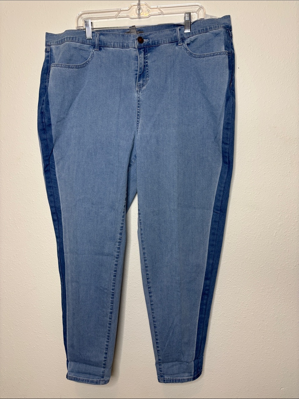 Lisa Rinna Collection Two-Tone Blue Skinny Jeans with Side Stripe